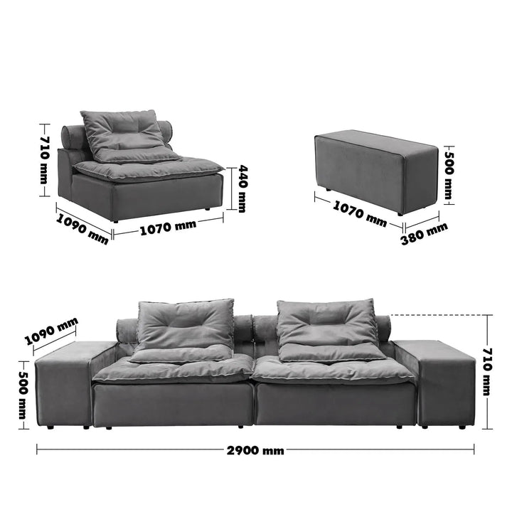 Modern fabric modular 3 seater sofa woolen size charts.