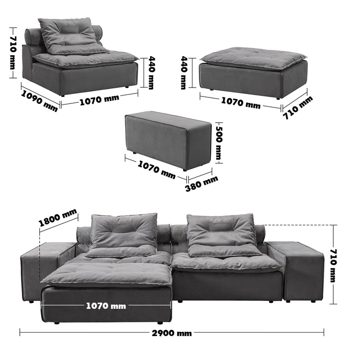 Modern fabric modular 3 seater sofa with ottoman woolen size charts.