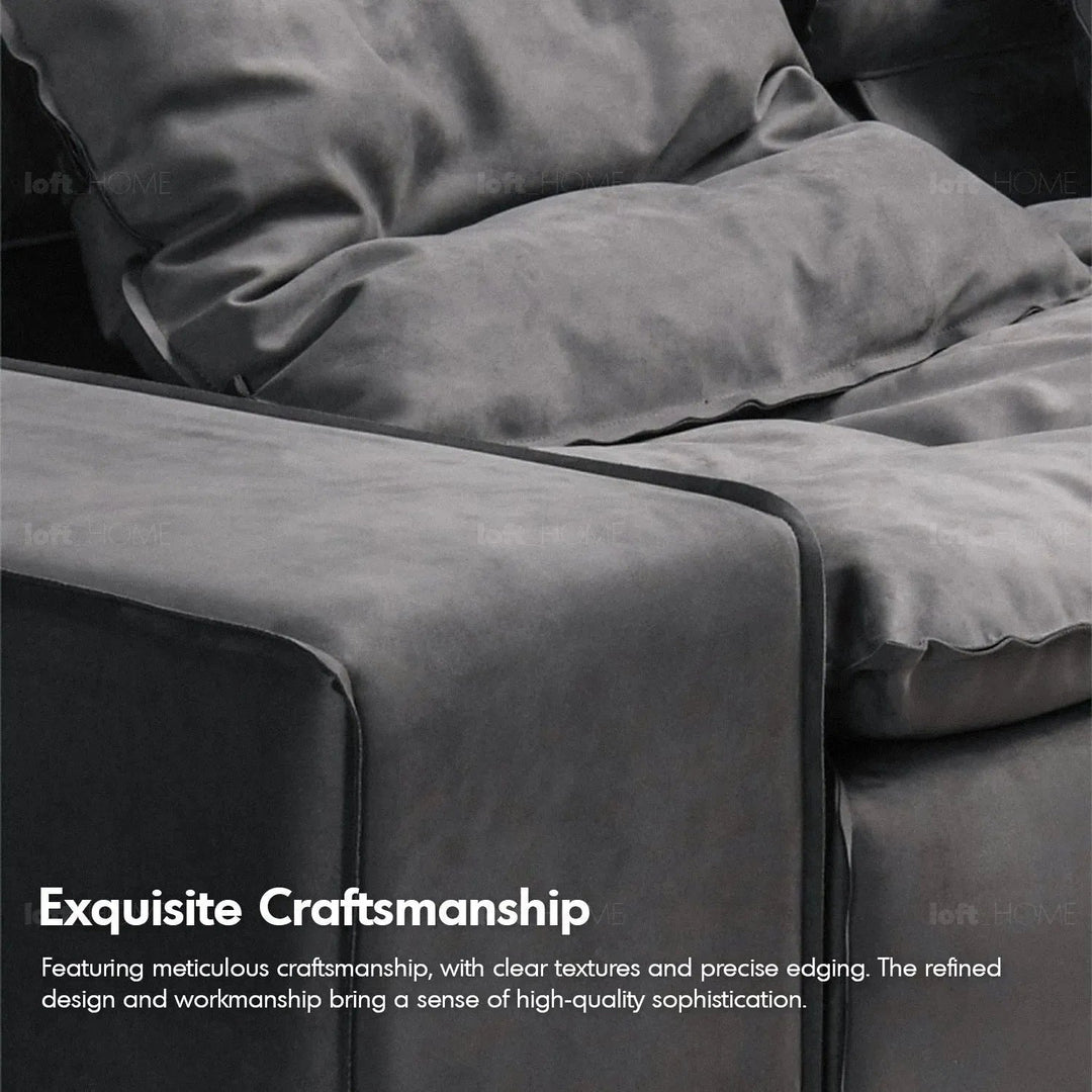 Modern fabric modular 3 seater sofa with ottoman woolen in details.