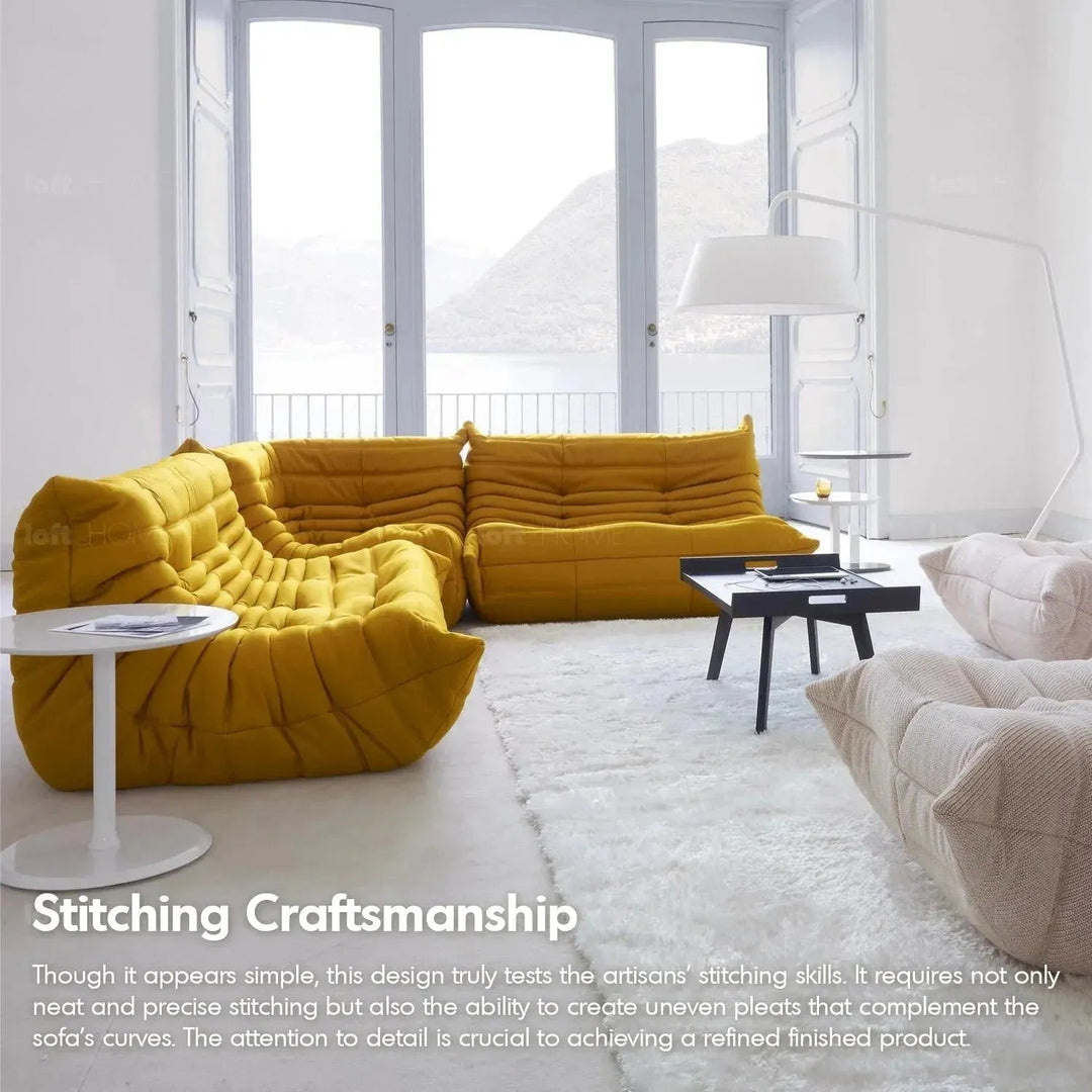 Contemporary fabric modular 3 seater sofa cater in panoramic view.