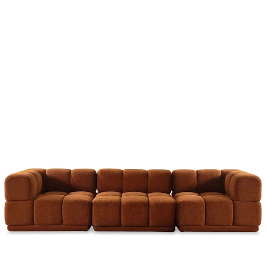 Bauhaus teddy fabric modular 4 seater sofa cuboid in white background.