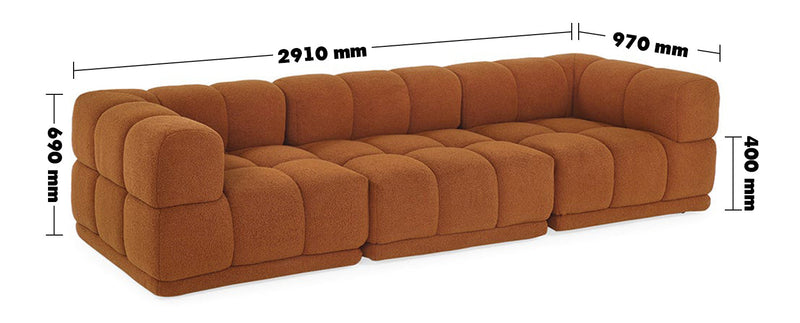 Bauhaus Teddy Fabric Modular 4 Seater Sofa CUBOID Size Chart