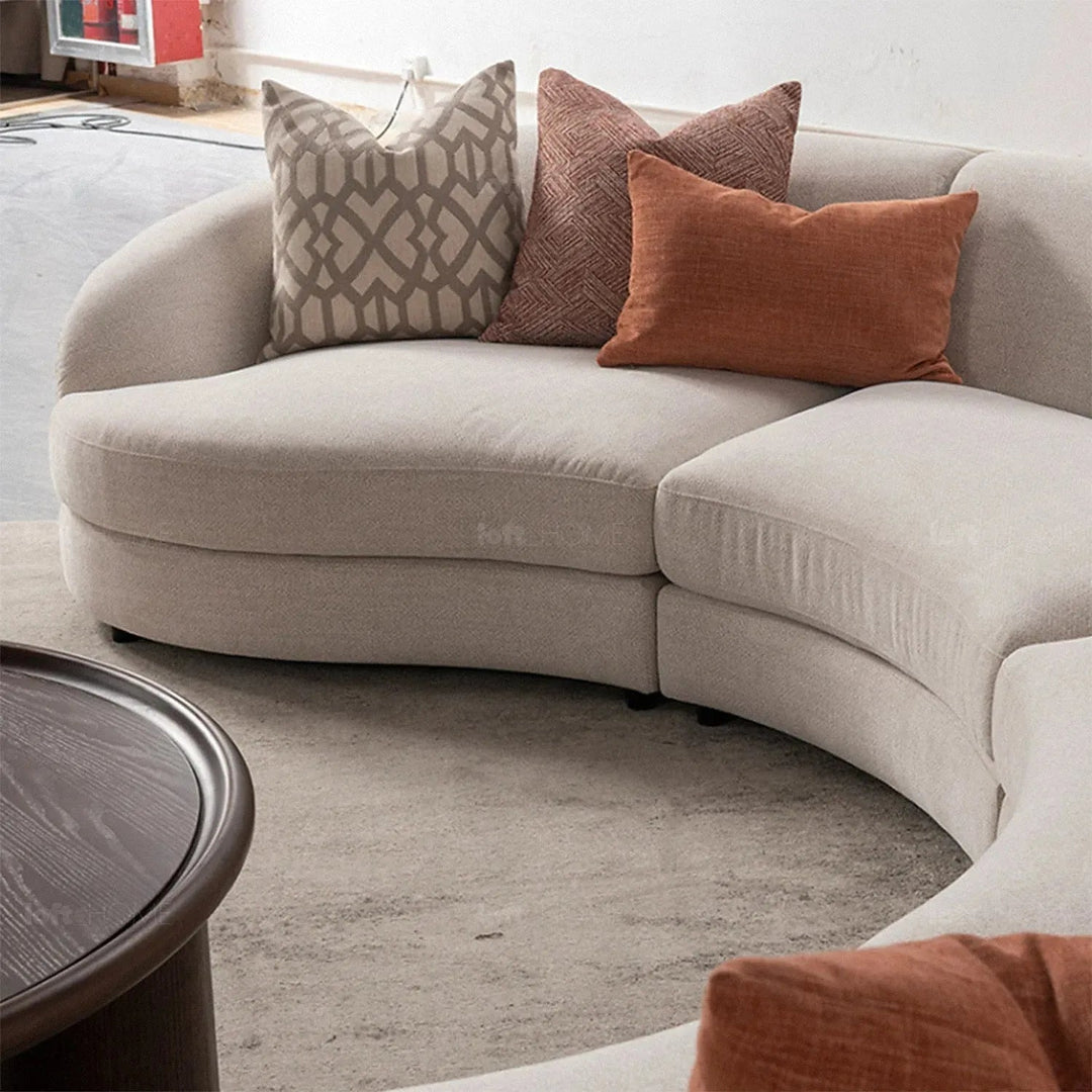 Cream fabric modular 5 seater sofa groove in close up details.
