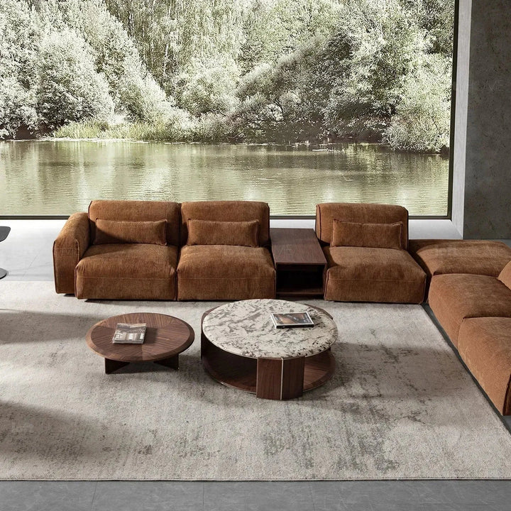 Modern corduroy velvet fabric modular 3 seater sofa opera conceptual design.