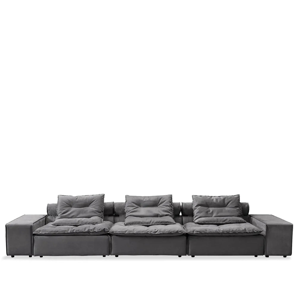 Modern fabric modular 6 seater sofa woolen in white background.