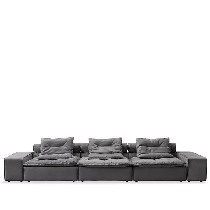 Modern fabric modular 6 seater sofa woolen in white background.