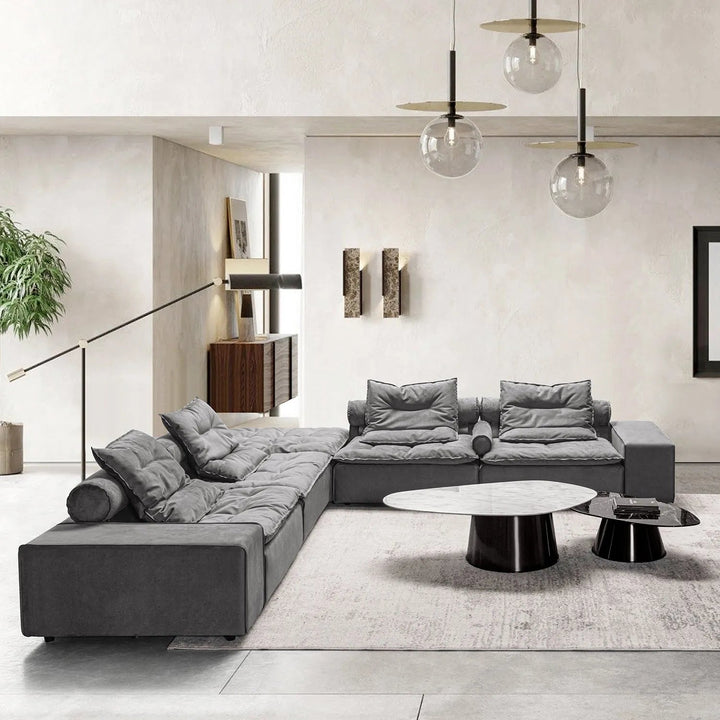 Modern fabric modular 6 seater sofa woolen primary product view.