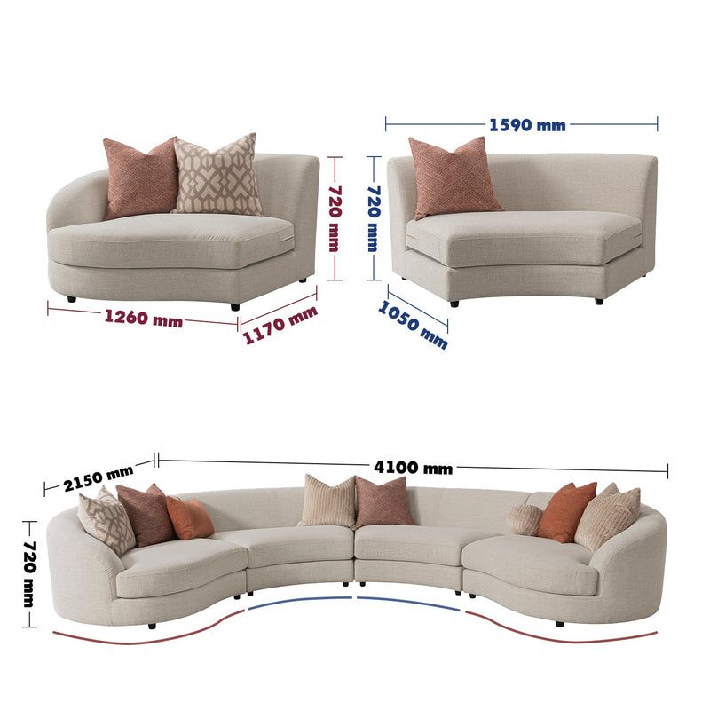 Cream Fabric Modular L Shape Sectional Sofa GROOVE 3+3 Size Chart