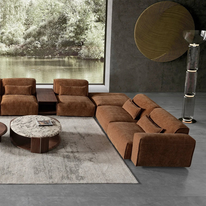 Modern corduroy velvet fabric modular 6 seater sofa opera primary product view.