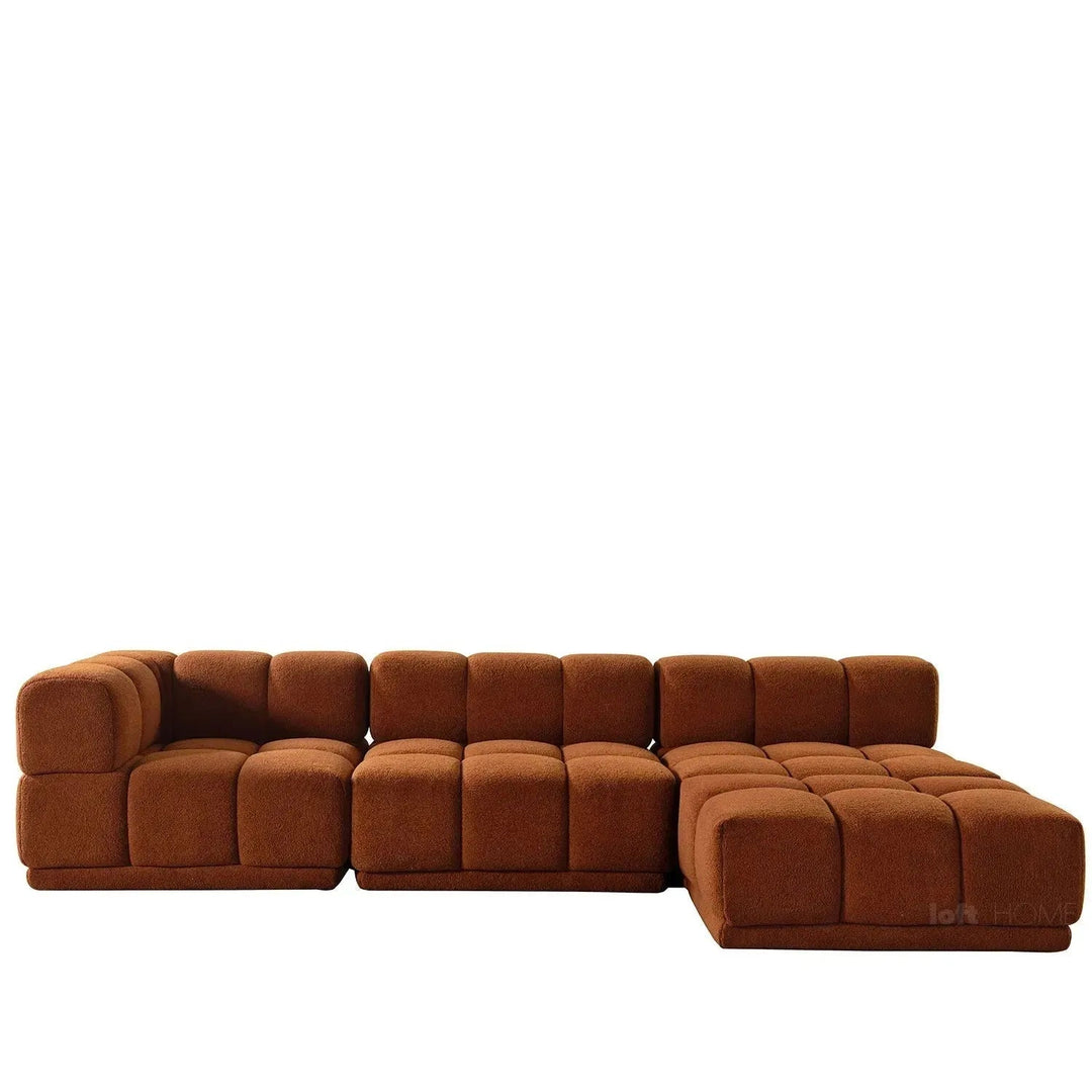 Contemporary teddy fabric modular armless 1 seater sofa cuboid in still life.