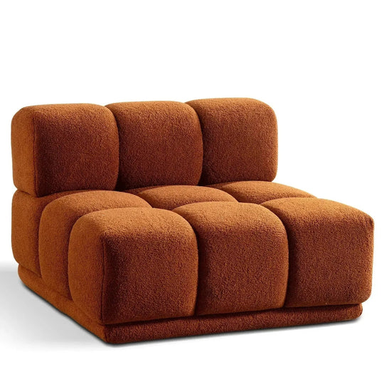 Bauhaus teddy fabric modular armless 1 seater sofa cuboid in white background.