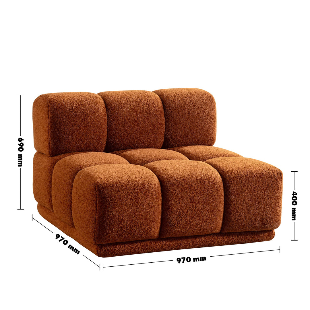 Bauhaus teddy fabric modular armless 1 seater sofa cuboid size charts.