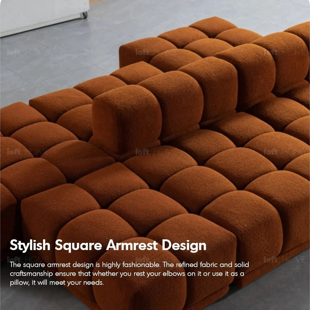 Contemporary teddy fabric modular armless 1 seater sofa cuboid with context.