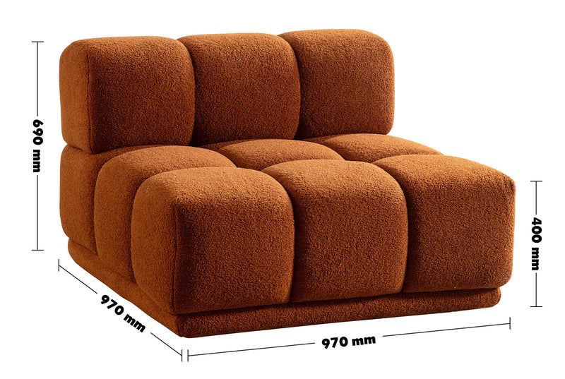 Bauhaus Teddy Fabric Modular Armless 1 Seater Sofa CUBOID Size Chart