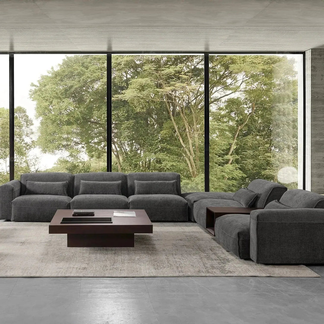 Modern corduroy velvet fabric modular armless 1 seater sofa opera in still life.