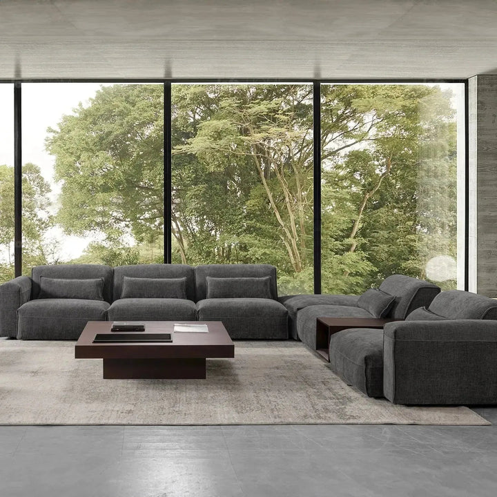 Modern corduroy velvet fabric modular armless 1 seater sofa opera in still life.