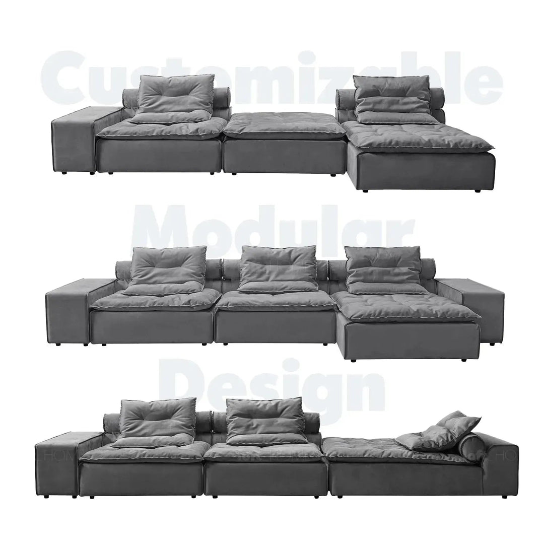 Modern fabric modular chaise sofa woolen in panoramic view.