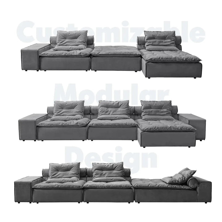 Modern fabric modular chaise sofa woolen in panoramic view.