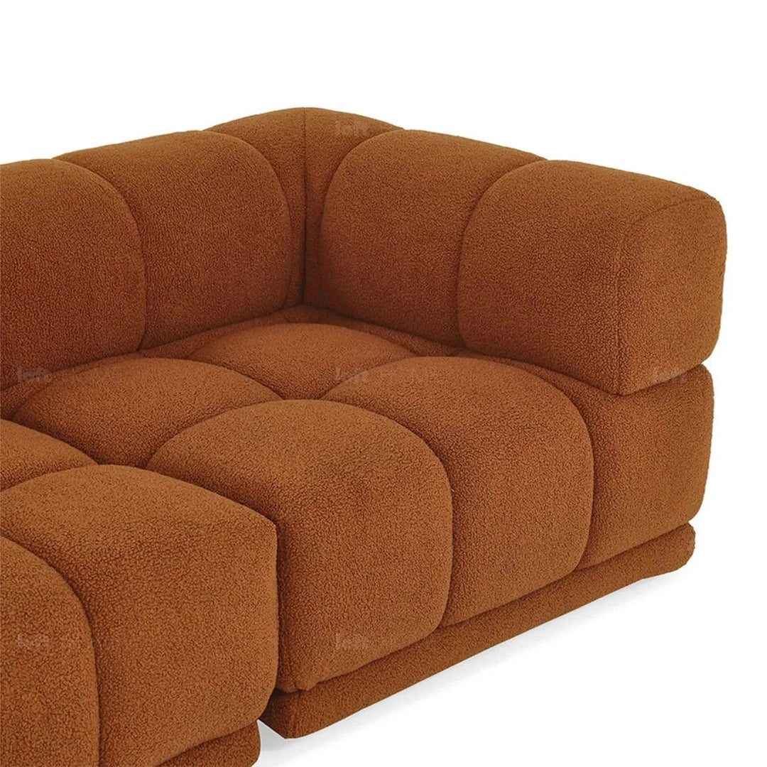 Bauhaus teddy fabric modular corner 1 seater sofa cuboid in still life.