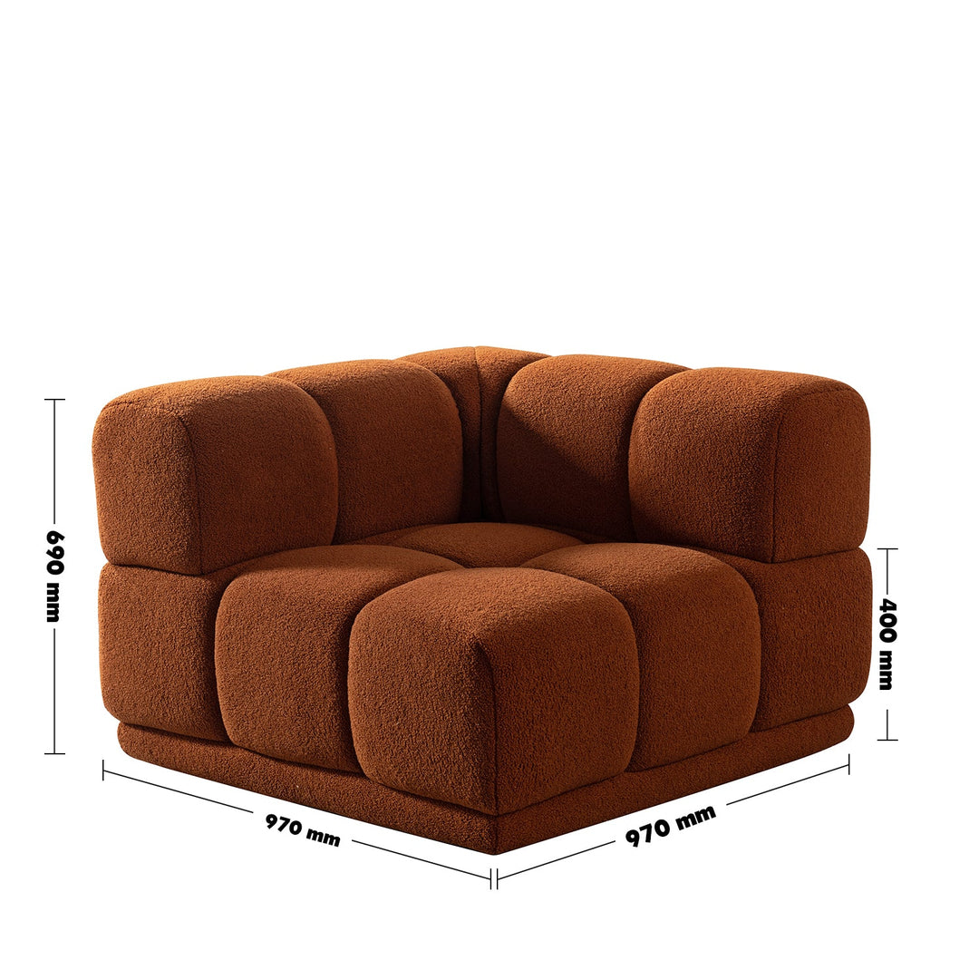 Contemporary teddy fabric modular corner 1 seater sofa cuboid size charts.