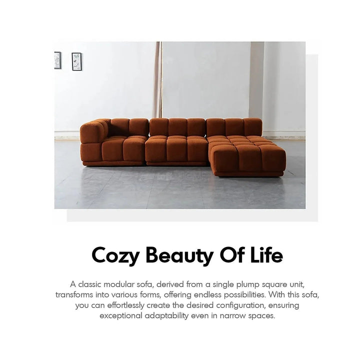 Bauhaus teddy fabric modular corner 1 seater sofa cuboid material variants.