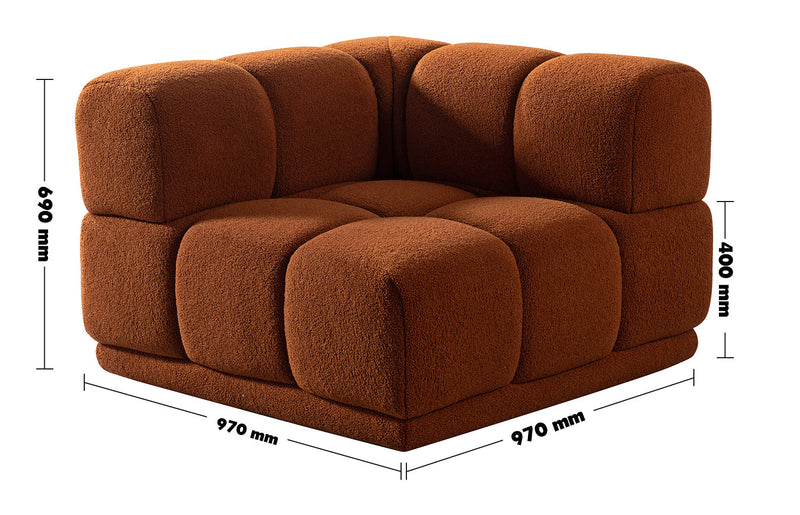 Bauhaus Teddy Fabric Modular Corner 1 Seater Sofa CUBOID Size Chart