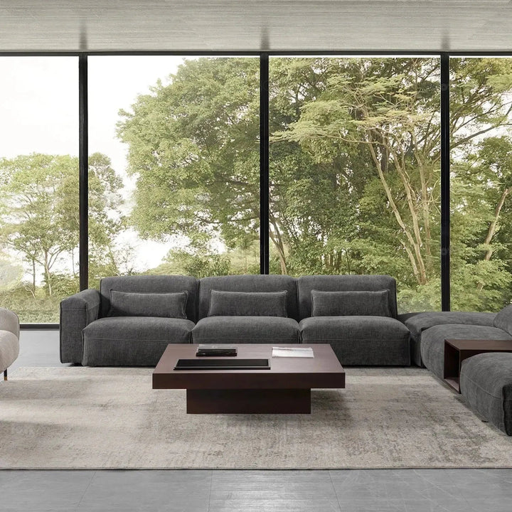 Modern corduroy velvet fabric modular corner 1 seater sofa opera in still life.