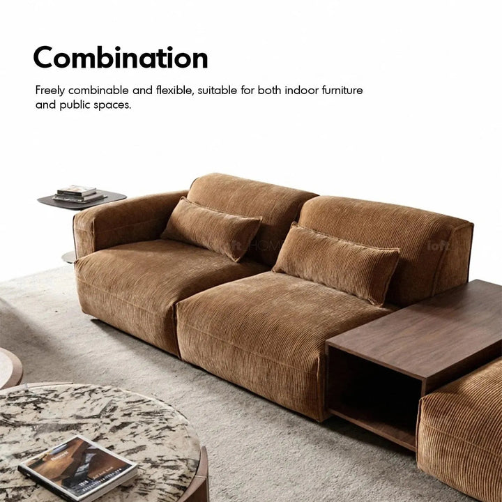 Modern corduroy velvet fabric modular corner 1 seater sofa opera material variants.