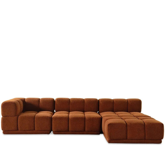 Bauhaus teddy fabric modular l shape sectional sofa cuboid 3+l in white background.