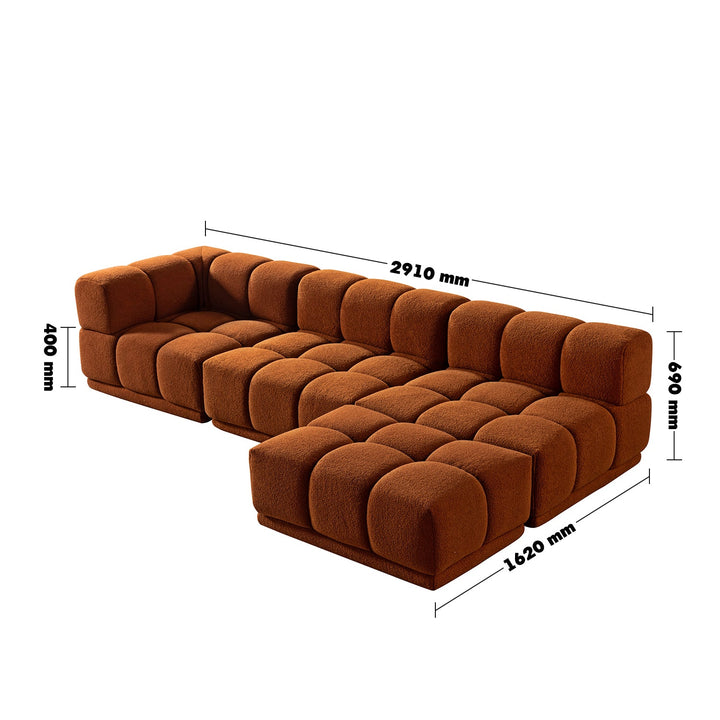 Contemporary teddy fabric modular l shape sectional sofa cuboid 3+l size charts.