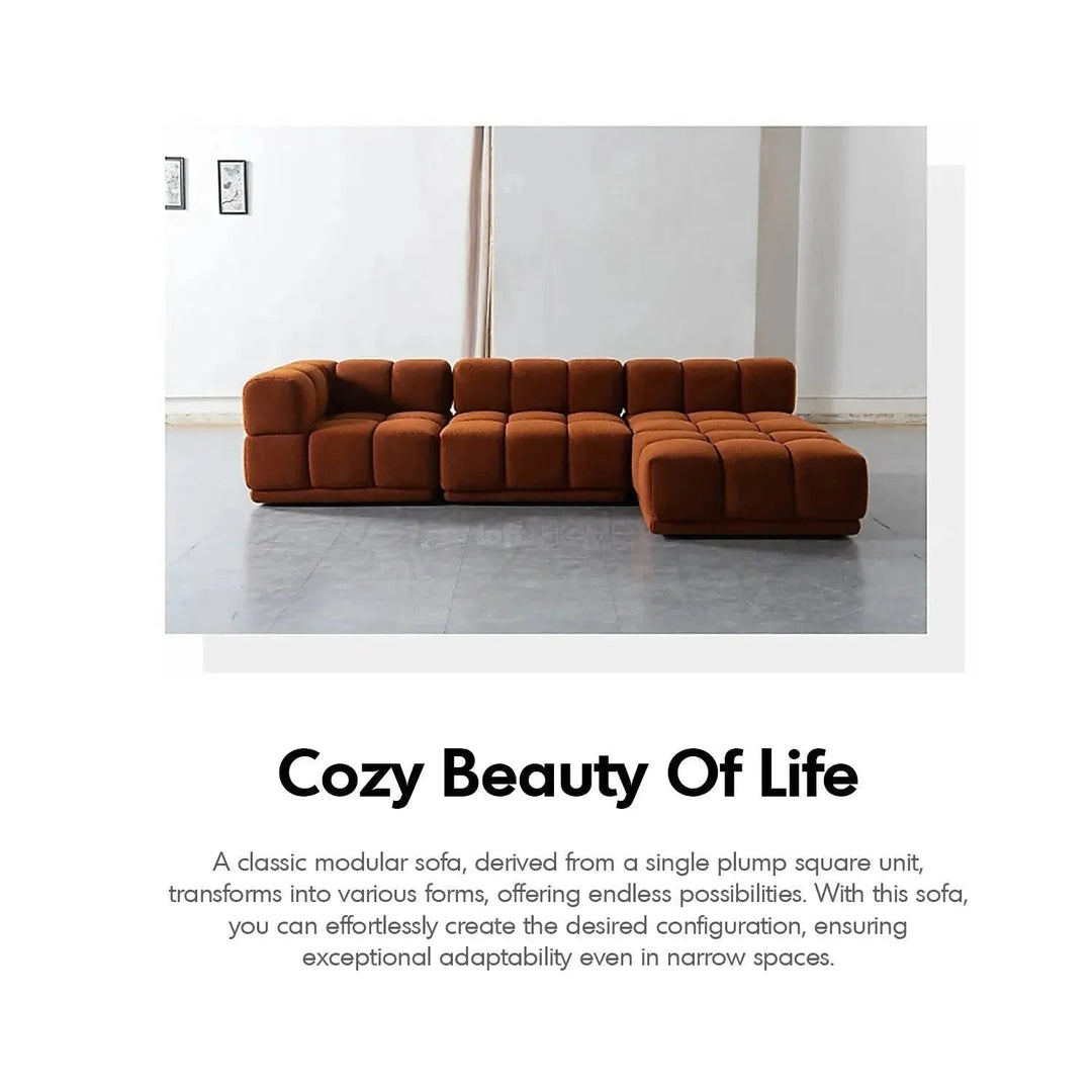 Bauhaus teddy fabric modular l shape sectional sofa cuboid 3+l material variants.