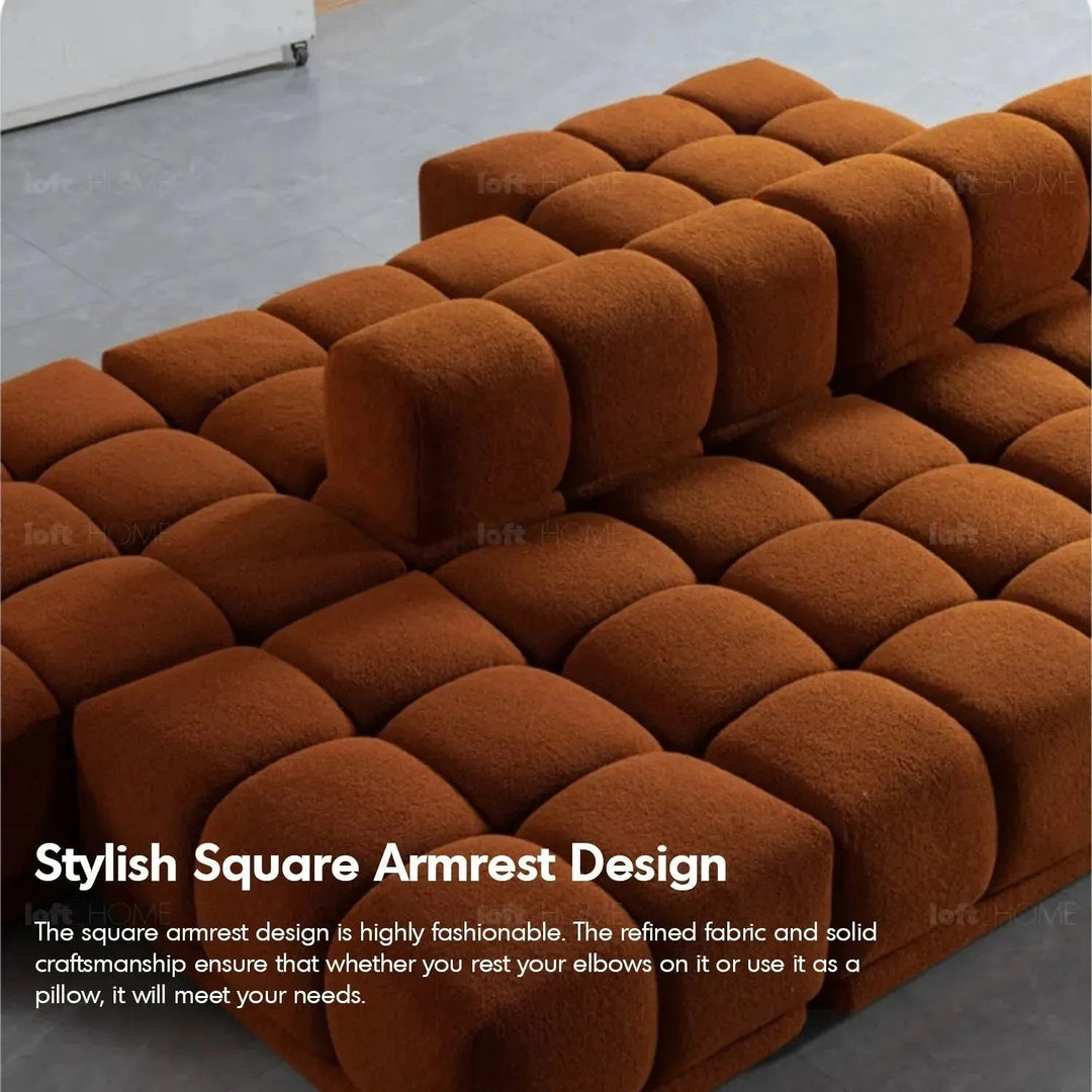Contemporary teddy fabric modular l shape sectional sofa cuboid 3+l with context.