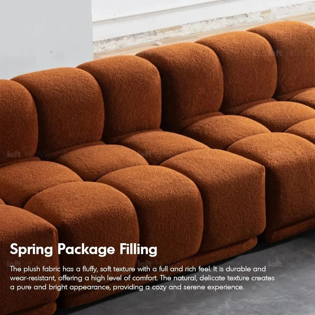 Bauhaus teddy fabric modular l shape sectional sofa cuboid 3+l in close up details.