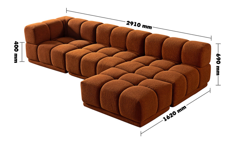 Bauhaus Teddy Fabric Modular L Shape Sectional Sofa CUBOID 3+L Size Chart