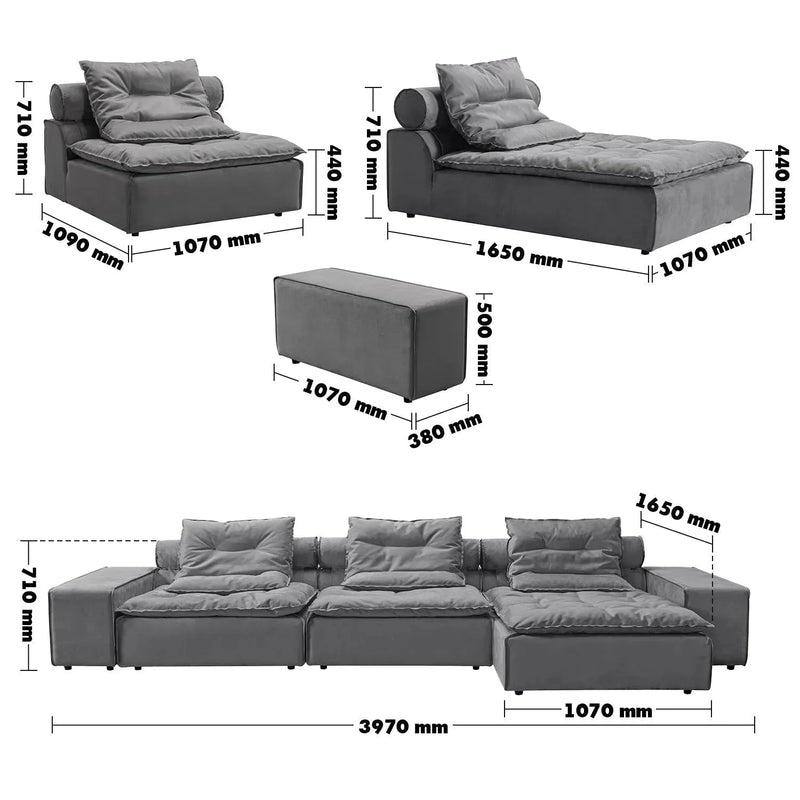 Modern fabric modular l shape sectional sofa woolen 4+l size charts.