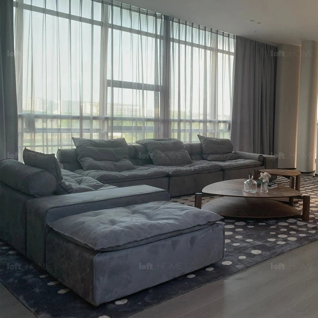 Modern fabric modular l shape sectional sofa woolen 4+l in close up details.
