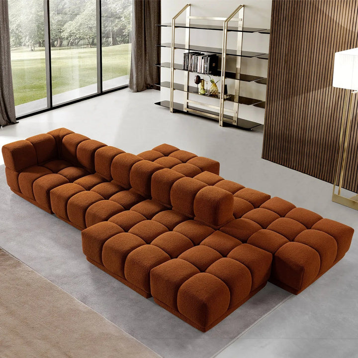Contemporary Teddy Fabric Modular Ottoman CUBOID