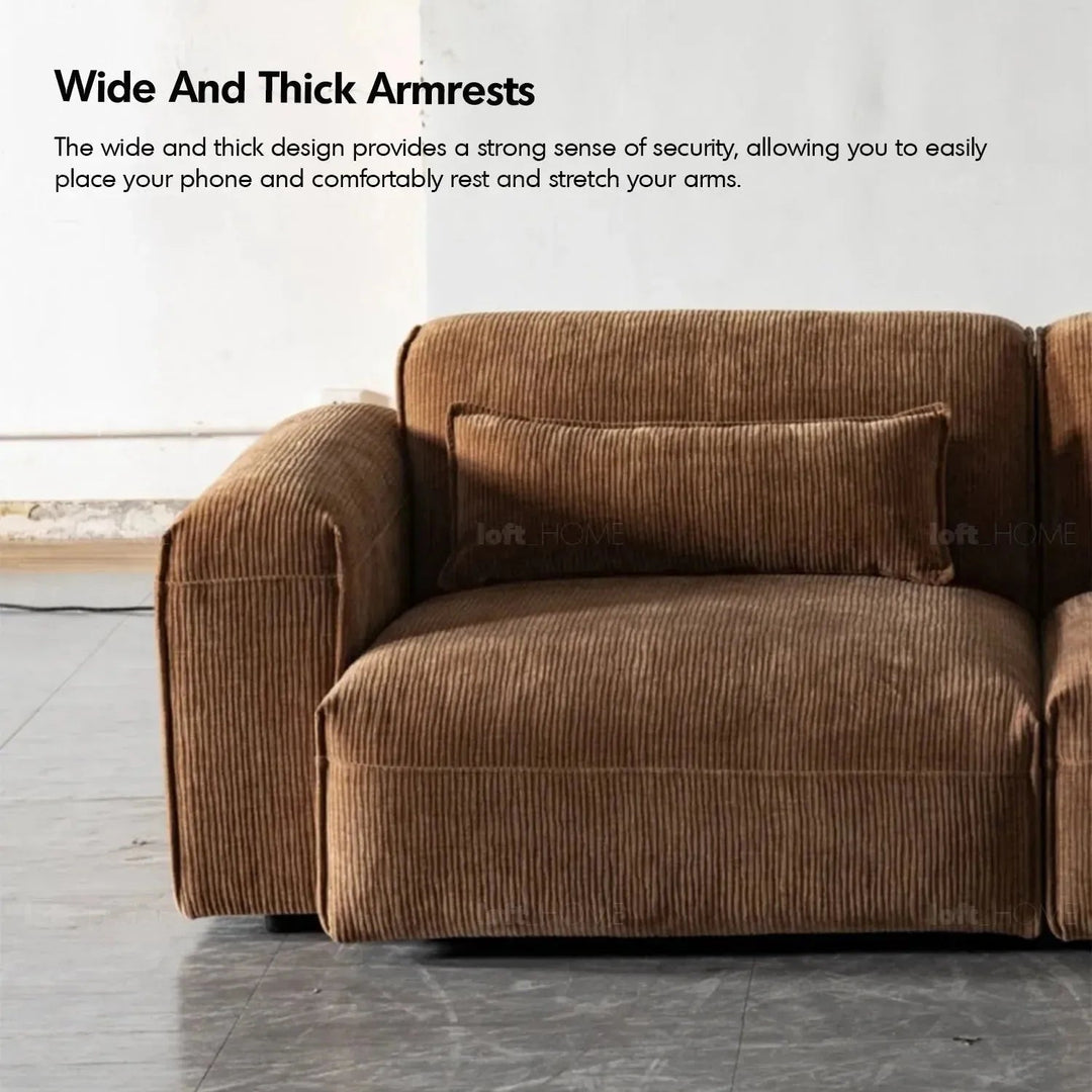 Modern corduroy velvet fabric modular ottoman opera in close up details.