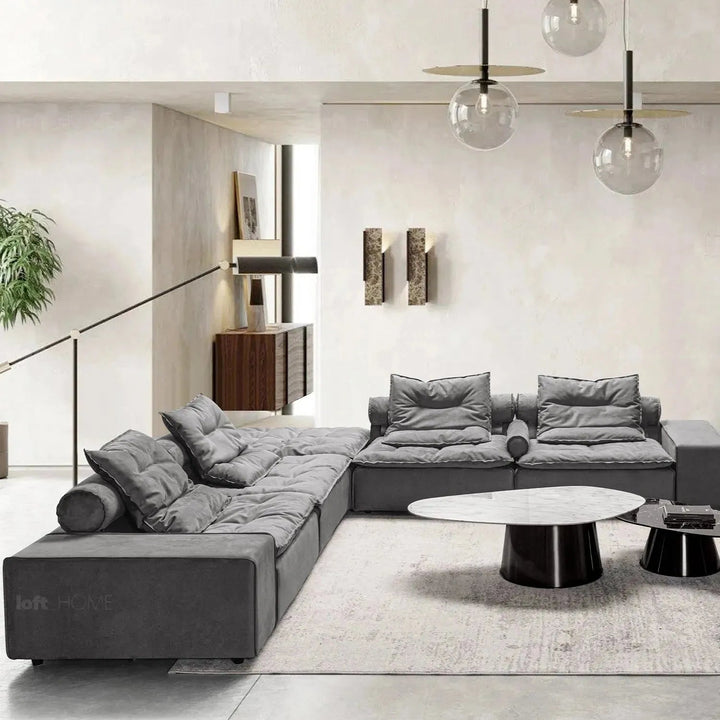 Modern fabric modular ottoman woolen in still life.