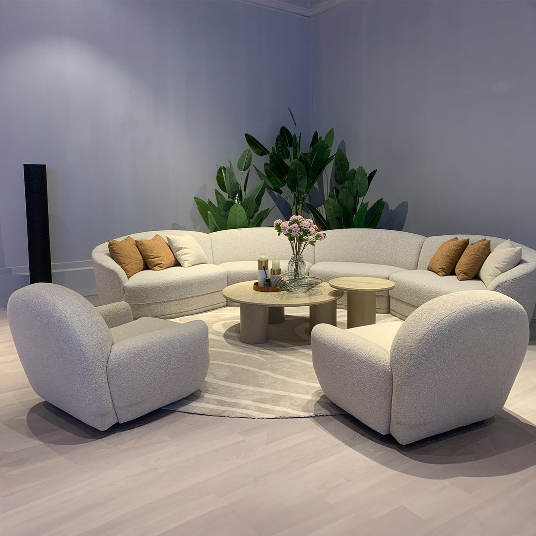 Cream faux cashmere fabric revolving 1 seater sofa rond primary product view.