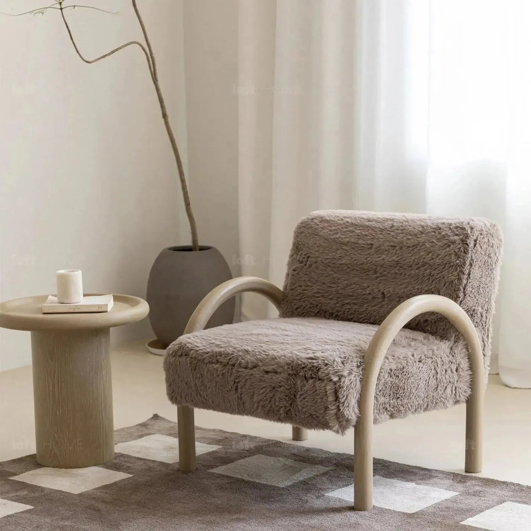 Cream sherpa fabric 1 seater sofa shearling detail 1.