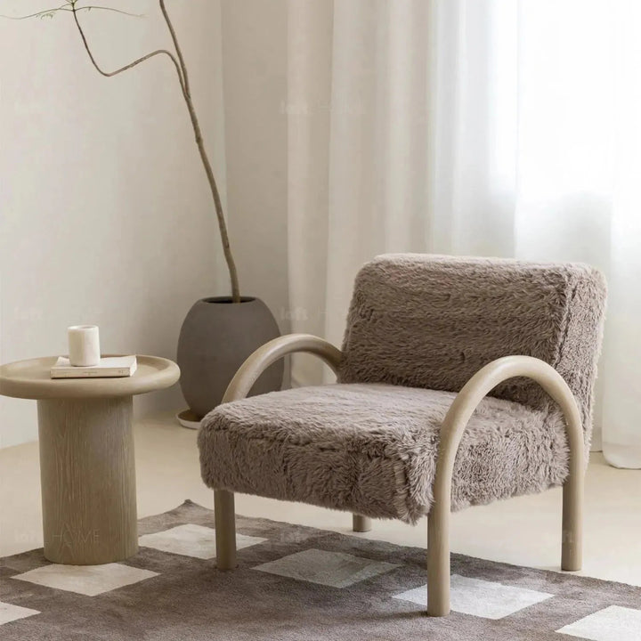 Cream sherpa fabric 1 seater sofa shearling detail 1.