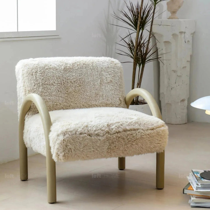 Cream sherpa fabric 1 seater sofa shearling detail 4.