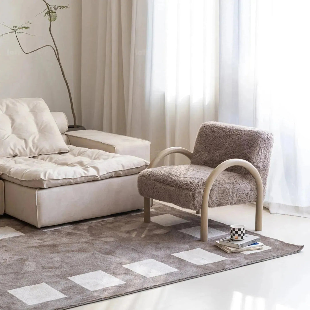 Cream sherpa fabric 1 seater sofa shearling detail 5.