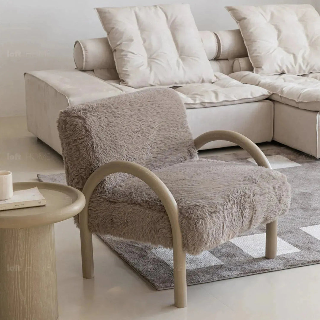 Cream sherpa fabric 1 seater sofa shearling detail 6.