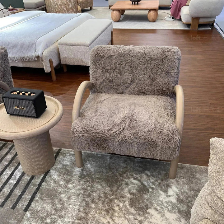 Cream sherpa fabric 1 seater sofa shearling detail 11.