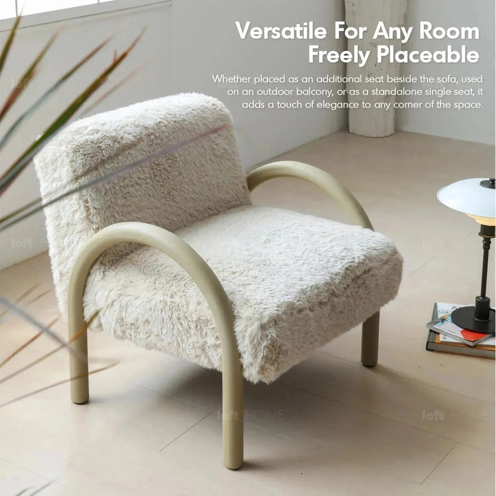 Cream sherpa fabric 1 seater sofa shearling material variants.