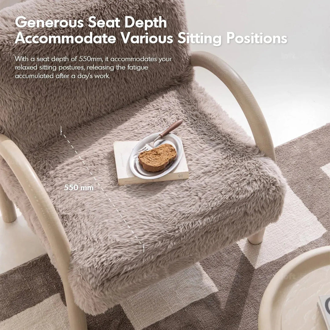 Cream sherpa fabric 1 seater sofa shearling in real life style.