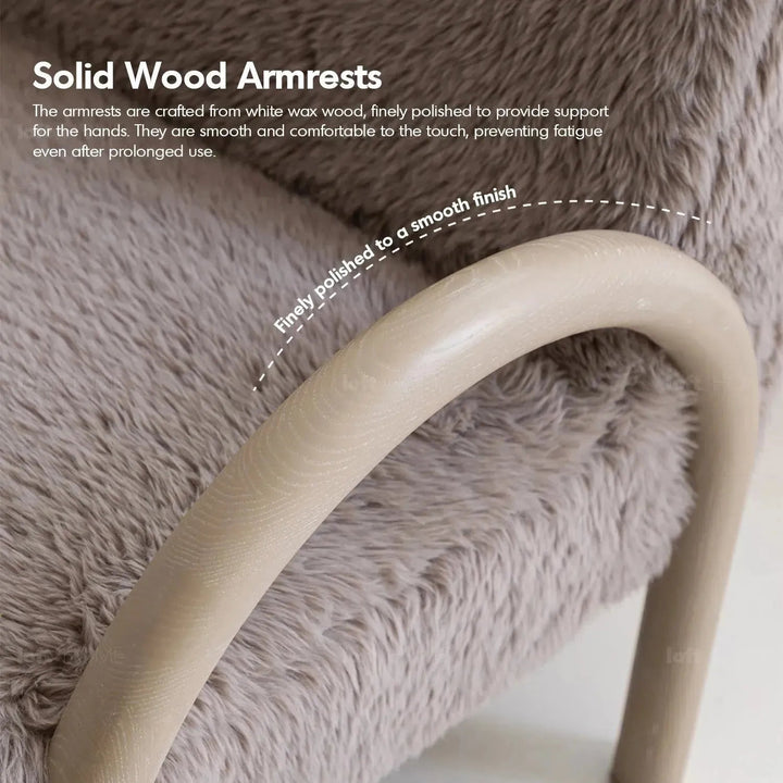 Cream sherpa fabric 1 seater sofa shearling in details.