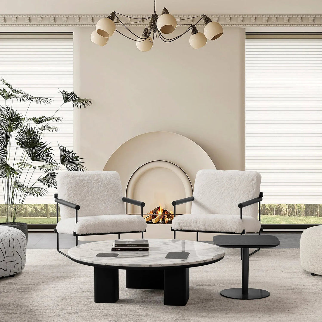 Cream sherpa fabric 1 seater sofa snowy primary product view.